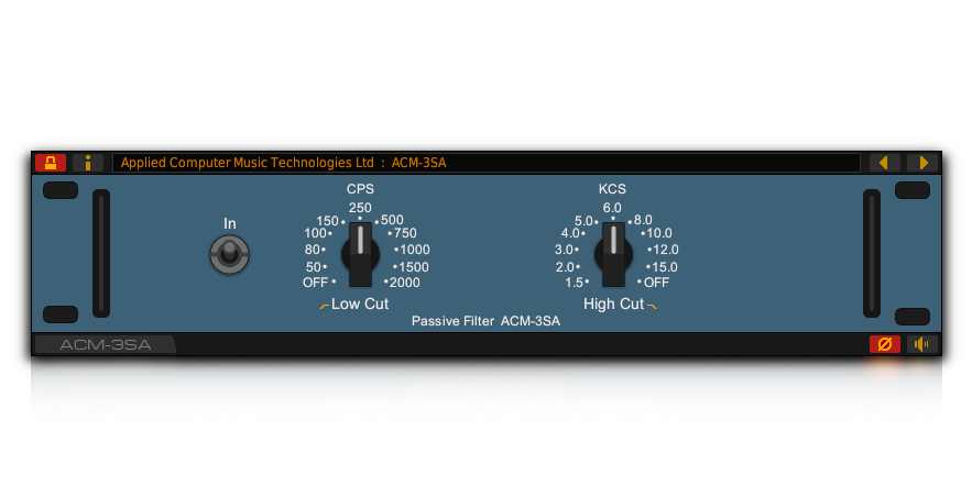 Front panel of the ACM-3SA passive filter VST plug-in for Windows and Linux