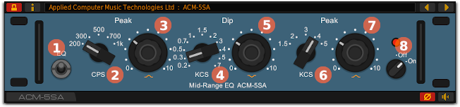 Front panel of the ACM-5SA mid-range EQ plug-in for Windows and Linux