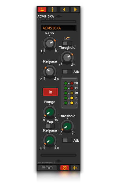 Front panel of the ACM510XA Console Dynamics VST plug-in for Windows and Linux