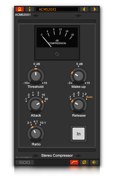 The ACM520X1 stereo bus compressor VST plug-in for Windows and Linux
