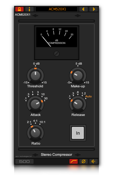 The ACM520X1 stereo bus compressor VST plug-in for Windows and Linux